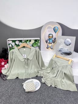 Thumbnail Bộ Pijama Bigsize Nữ SOJUN Pi Crop Cổ Sen Quần Váy Tay Lỡ Size 45-65Kg 1