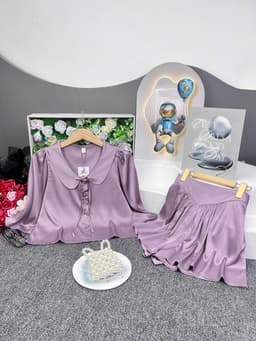 Thumbnail Bộ Pijama Bigsize Nữ SOJUN Pi Crop Cổ Sen Quần Váy Tay Lỡ Size 45-65Kg 3