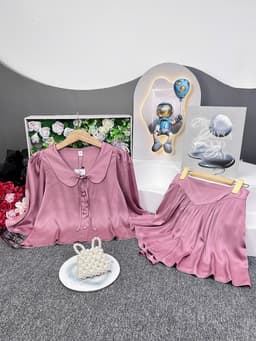 Thumbnail Bộ Pijama Bigsize Nữ SOJUN Pi Crop Cổ Sen Quần Váy Tay Lỡ Size 45-65Kg 2