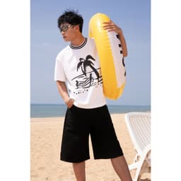 Thumbnail Quần short Lửng jean nam màu đen NEXY phom rộng CAPMAN CLUB, quần lửng trẻ trung thoải mái 1