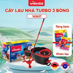 Thumbnail Cây lau nhà VILEDA Turbo Easy Wring&Clean đầu lau tam giác, xô giặt quay bằng chân, + 2 bông lau (Tổng 3 bông) 1