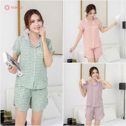 Thumbnail Bộ pijama nữ thô đũi SUNFLY áo cộc quần sooc ST9273 2