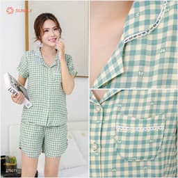 Thumbnail Bộ pijama nữ thô đũi SUNFLY áo cộc quần sooc ST9273 3