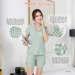 Thumbnail Bộ pijama nữ thô đũi SUNFLY áo cộc quần sooc ST9273 1