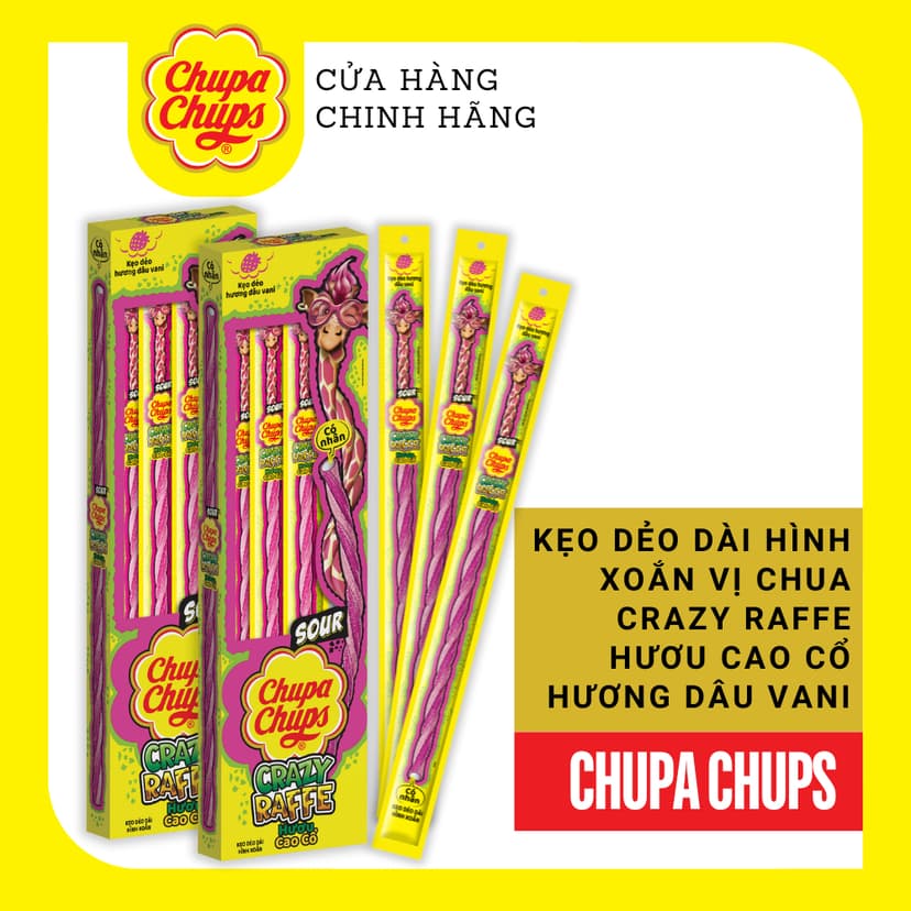 Ảnh Kẹo dẻo dài hình xoắn vị chua Crazy Raffe Hươu Cao cổ hương Dâu Vani 1