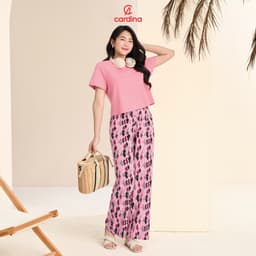 Thumbnail Set đồ nữ CARDINA áo thun suông basic phối quần dài hoạ tiết velo trẻ trung 5BCD02 4