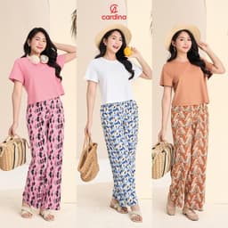 Thumbnail Set đồ nữ CARDINA áo thun suông basic phối quần dài hoạ tiết velo trẻ trung 5BCD02 2