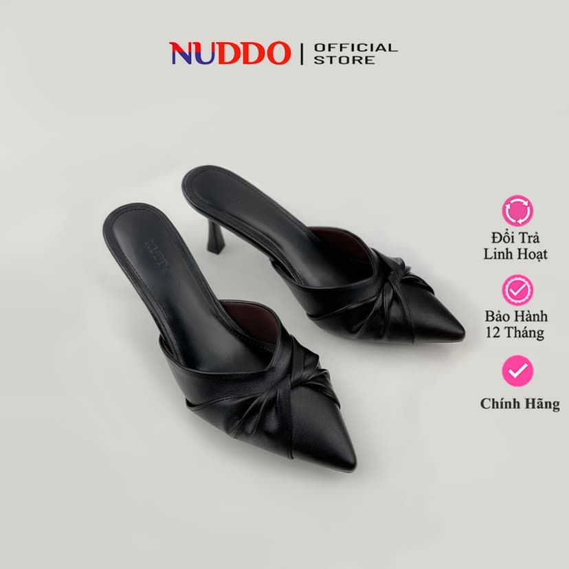 Ảnh Dép Guốc Nữ Cao Gót 7cm Mũi Nhọn Phối Nơ, Giày Sục Nữ 7 Phân Gót Nhọn Thời Trang NUDDO NS12 1