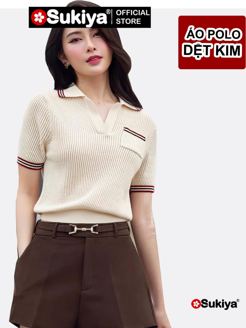 Ảnh Áo Len Nữ SUKIYA Gắn Túi ngực Phối Kẻ Trẻ Trung Họa Tiết Lỗ Thoáng AL104 1