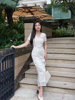 Thumbnail Đầm dự tiệc LILY kem dáng dài tay con đính nơ sang trọng Callene (CC470) 3