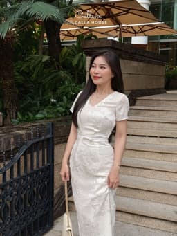 Thumbnail Đầm dự tiệc LILY kem dáng dài tay con đính nơ sang trọng Callene (CC470) 2