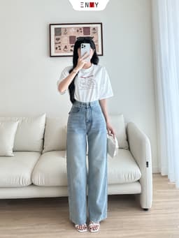Thumbnail Quần Jean Suông Dáng Dài Nữ Bản Lai To Chất Mềm ENVY J174 4