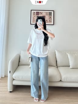 Thumbnail Quần Jean Suông Dáng Dài Nữ Bản Lai To Chất Mềm ENVY J174 1