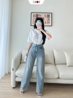 Thumbnail Quần Jean Suông Dáng Dài Nữ Bản Lai To Chất Mềm ENVY J174 2