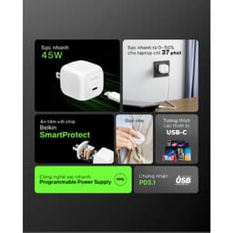 Thumbnail Củ sạc nhanh 45W Belkin | chuẩn USB-C PD PPS Cubic Wall Charger | Nhỏ gọn, An toàn, chuẩn sạc nhanh 2