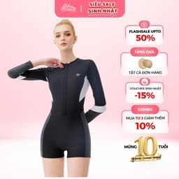 Thumbnail Đồ bơi Nữ BIKINI PASSPORT kiểu Một mảnh quần short, áo tay dài có khoá kín đáo - màu Đen - BS403_BL 1