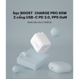 Thumbnail Củ sạc nhanh Belkin PRO GaN 65W | 2 cổng USB-C, Thiết kế nhỏ gọn, công nghệ tối ưu, An toàn cao 2