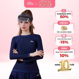 Thumbnail Áo bơi LẺ Nữ BIKINI PASSPORT kiểu tay dài basic có logo - màu Xanh Navy - BS1004_NV 1