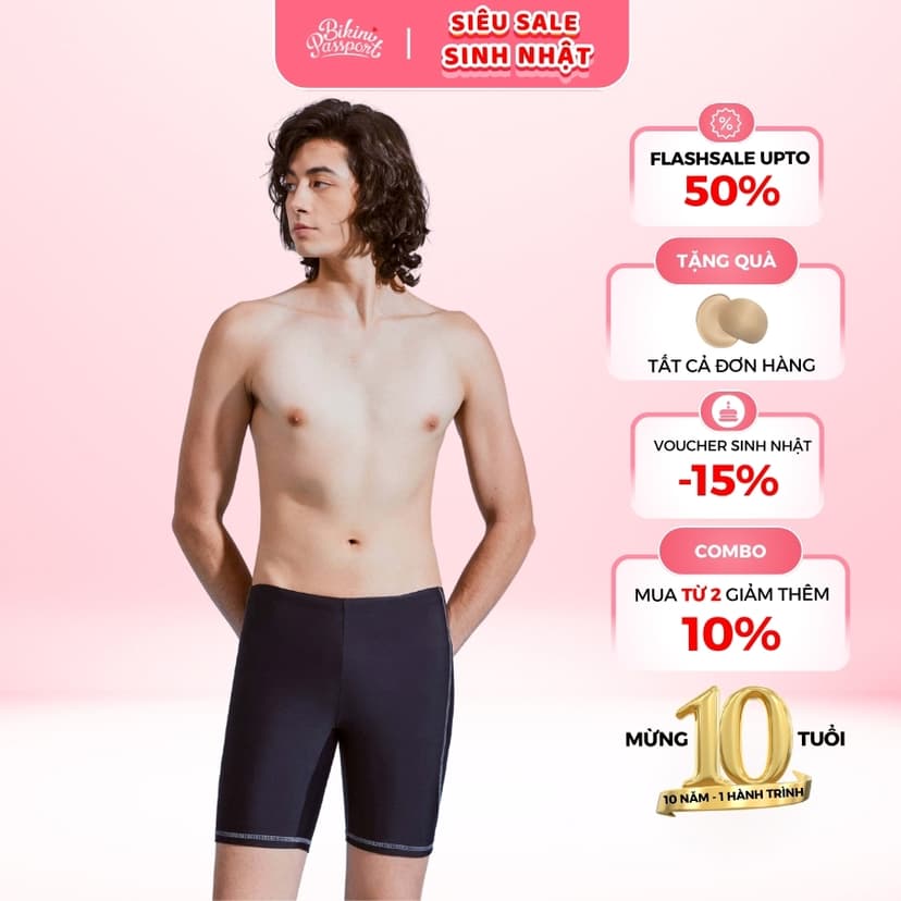 Ảnh Quần bơi Nam BIKINI PASSPORT kiểu dáng lửng - màu Đen - BS1006_BL 1
