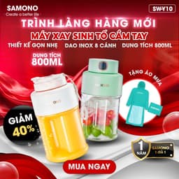 Thumbnail Máy Xay Sinh Tố Cầm Tay Mini Samono SW-Y10 Sạc Tích Điện 2600mAh, 60W, Nhỏ Gọn Dung Tích 800ml, dao inox 8 cánh, 2 nắp 1