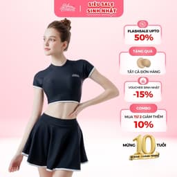 Thumbnail Đồ bơi NỮ BIKINI PASSPORT Hai mảnh LC dạng váy, áo tay ngắn có logo - màu Đen - BS1012_BL 1