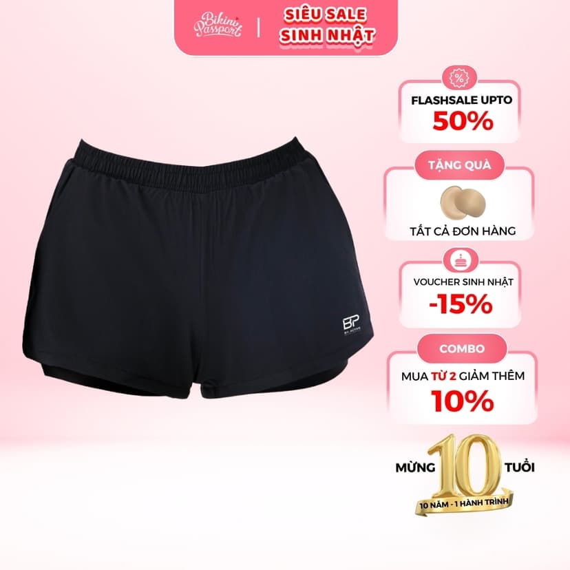 Ảnh Quần bơi Nữ BIKINI PASSPORT kiểu ngắn hai lớp - màu Đen - BS1015_BL 1