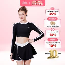 Thumbnail Bộ đồ bơi Nữ BIKINI PASSPORT kiểu Đồ bơi BIKINI PASSPORT hai mảnh váy tay dài - Đen Trắng - BS1022_BL 1