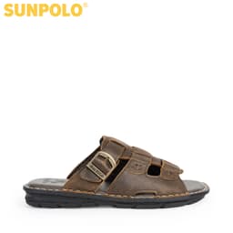 Thumbnail Dép Nam Quai Ngang Da Bò Cao Cấp SUNPOLO AQN022 Phiên Bản Nâu Đặc Biệt 1