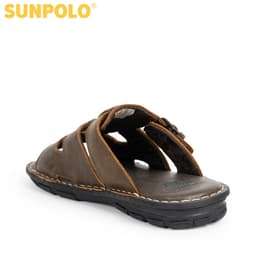 Thumbnail Dép Nam Quai Ngang Da Bò Cao Cấp SUNPOLO AQN022 Phiên Bản Nâu Đặc Biệt 2