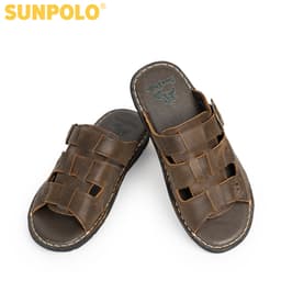 Thumbnail Dép Nam Quai Ngang Da Bò Cao Cấp SUNPOLO AQN022 Phiên Bản Nâu Đặc Biệt 3