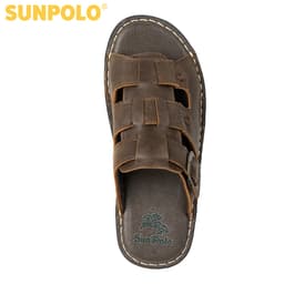 Thumbnail Dép Nam Quai Ngang Da Bò Cao Cấp SUNPOLO AQN022 Phiên Bản Nâu Đặc Biệt 4