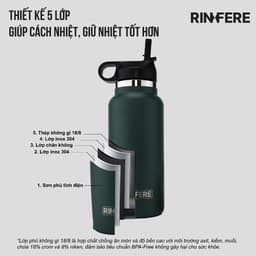 Thumbnail Bình Giữ Nhiệt Rinfere Với Combo 2 Nắp, Dụng Cụ Vệ Sinh Ống Hút (950ml) - Khắc Tên Theo Yêu Cầu 1