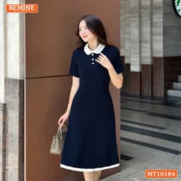 Thumbnail Đầm thiết kế BEMINE cổ sen dáng chữ A có viền phù hợp đi làm, đi chơi-MT10184 3