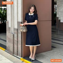 Thumbnail Đầm thiết kế BEMINE cổ sen dáng chữ A có viền phù hợp đi làm, đi chơi-MT10184 2