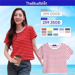 Thumbnail TheBlueTshirt - Áo thun dạng sọc phom croptop tay ngắn cổ tròn cho nữ - Everyday Tee - Women 1