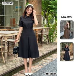 Thumbnail Đầm thiết kế cổ sơ mi túi hộp dáng xoè  BEMINE MT8962 1