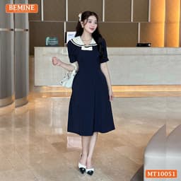 Thumbnail Đầm thiết kế BEMINE cổ thủy thủ có viền đính nơ dáng chữ A phù hợp đi làm, đi chơi-MT10051 1