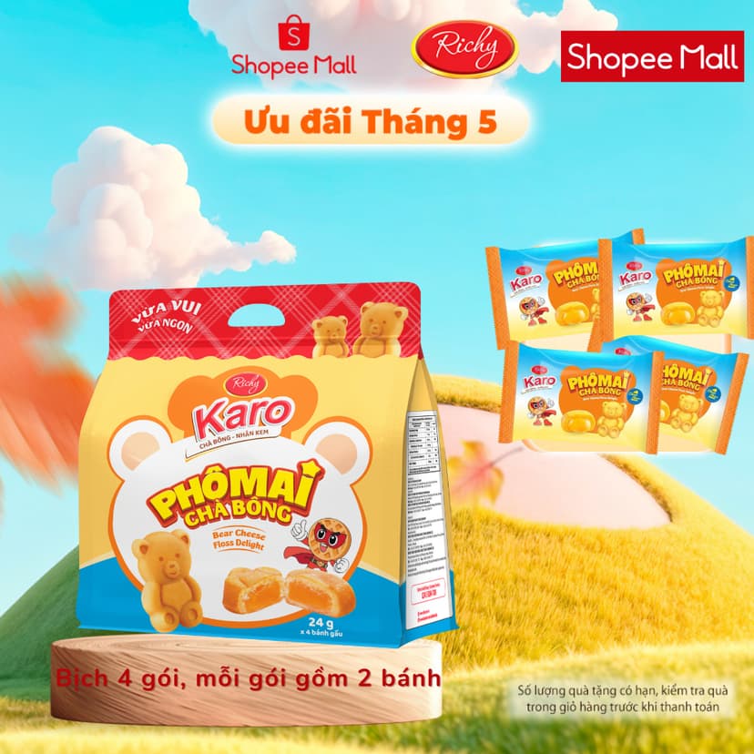 Ảnh Bánh Karo Chà Bông Hình Gấu Richy - Bánh Trứng Tươi Chà Bông Nhân Phô Mai Date 45 Ngày 1