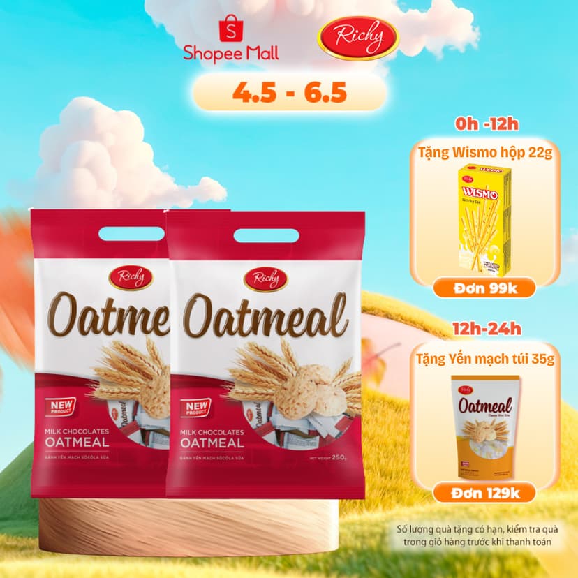 Ảnh Combo 2 túi Bánh Yến Mạch Richy Oatmeal vị sữa (250gr/túi) 1