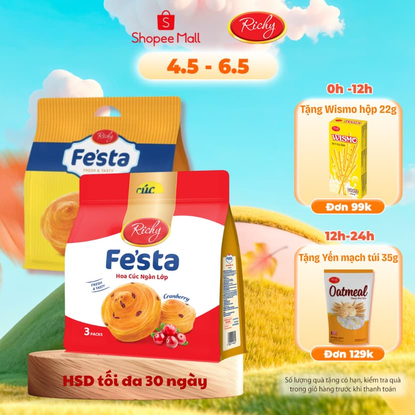 Ảnh [VỊ MỚI!!!] Combo 2 Túi Bánh Mì Hoa Cúc Ngàn Lớp Fe'sta Richy 3 Bánh/Túi 1