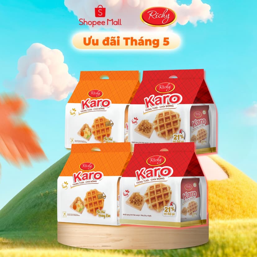 Ảnh Combo 4 túi bánh tươi Karo trứng chà bông- phô mai hoàng kim Richy 1