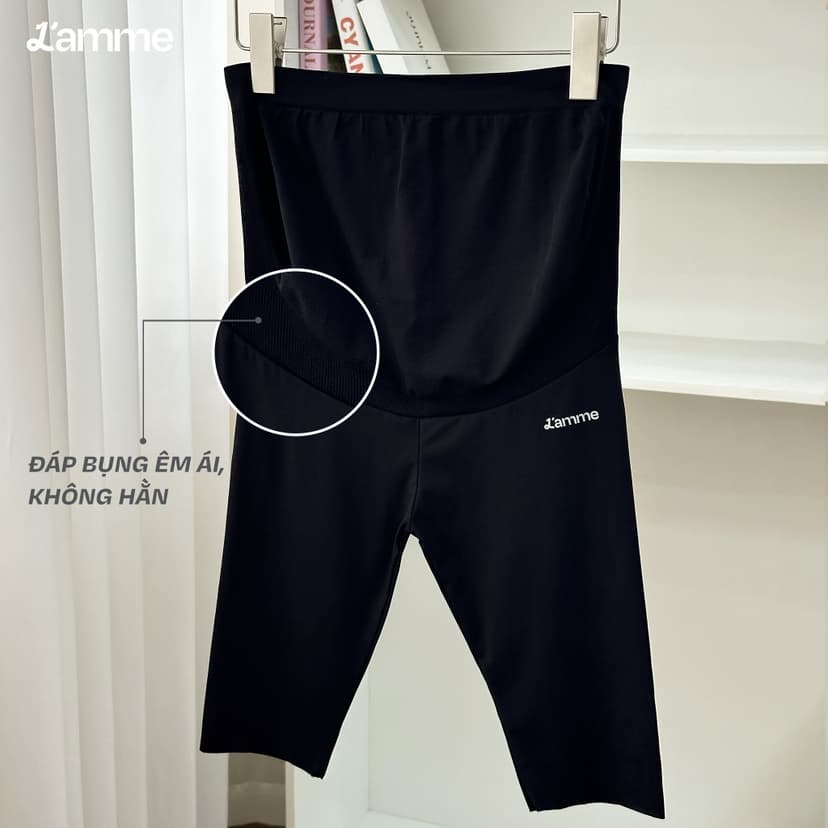 Ảnh Quần bầu Legging Coolmax chất liệu shark skin co giãn, không đường may mẹ bầu mặc thoải mái, thoáng khí BY L'AMME 4