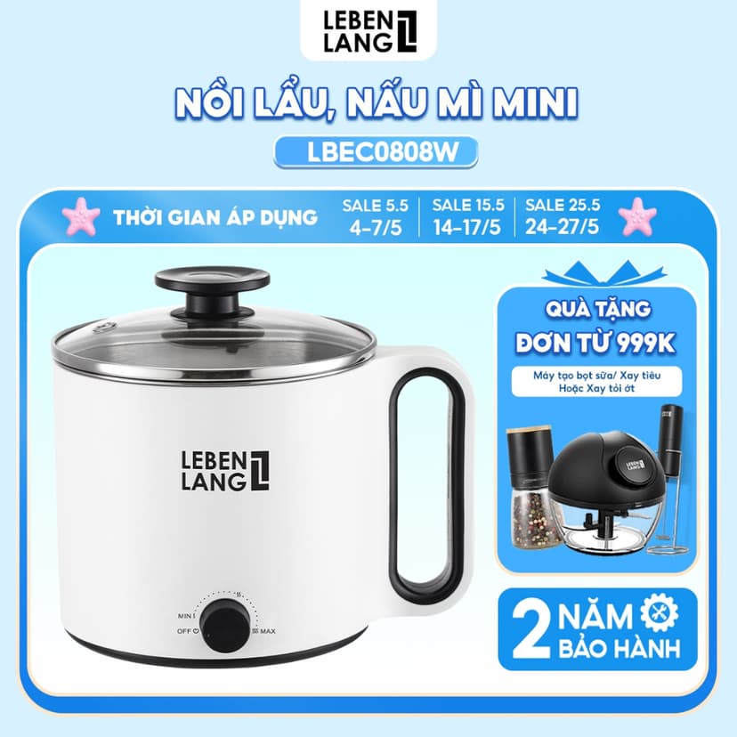 Ảnh Nồi lẩu điện mini đa năng Lebenlang LBEC0808 1500ml, bảo hành 2 năm - hàng chính hãng 1