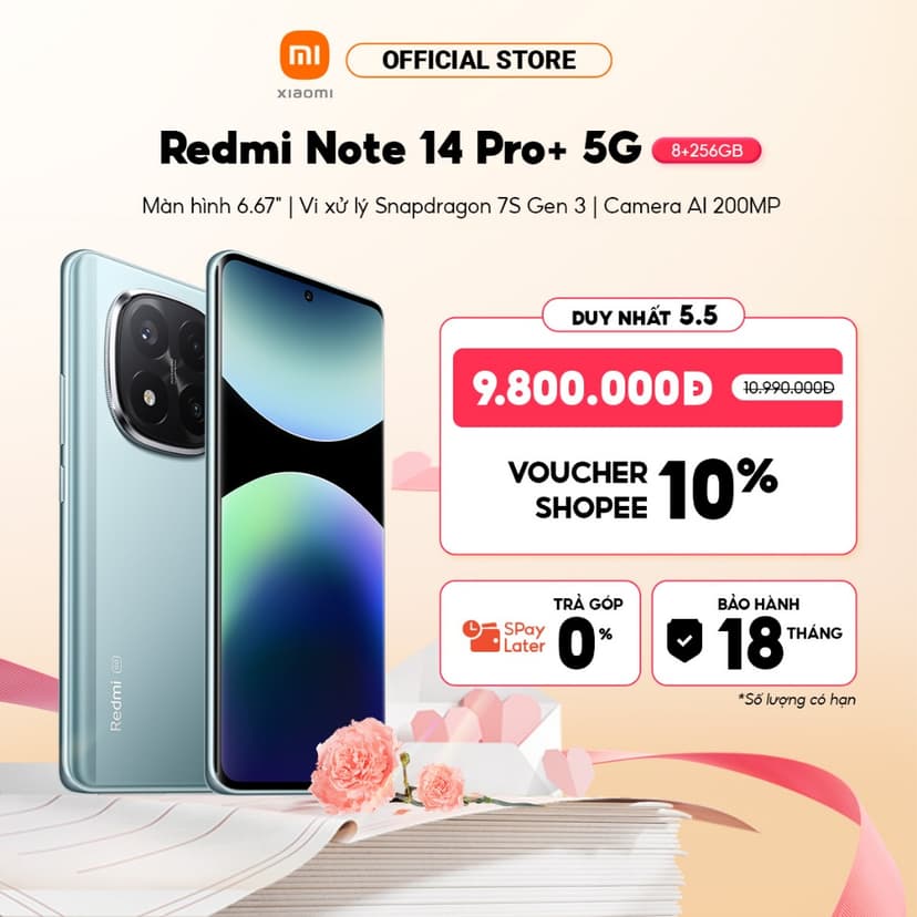 Ảnh Điện thoại thông minh Redmi Note 14 Pro+ 5G (8+256GB) | Màn hình 6.67" | Snap 7S Gen 3 | Camera AI 200MP 1