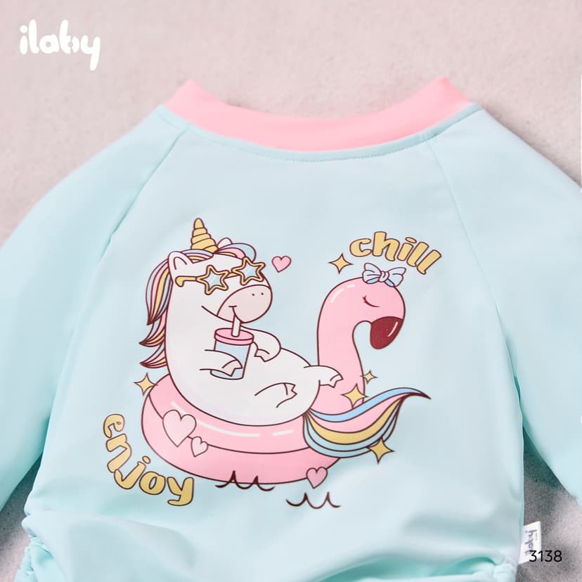Ảnh Bộ đồ bơi bé gái ILABY bộ bơi Mermaid Pony chất liệu thun lạnh gồm áo dài tay kèm chân váy [3138] 3