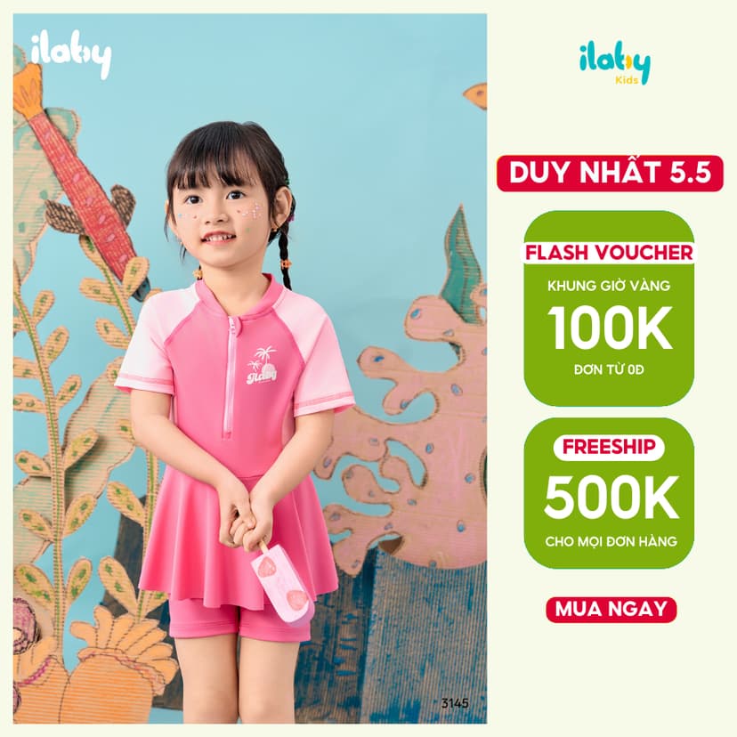 Ảnh Đồ bơi bé gái ILABY váy bơi bé gái kèm quần trong có khóa kéo chất liệu thun lạnh [3145] 1