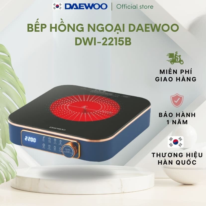 Ảnh Bếp hồng ngoại Daewoo 2200w mặt ceramic chịu nhiệt, chịu lực bền bỉ, tiện dụng, tiết kiệm diện tích DWI-2238MW DWI-2215B 1