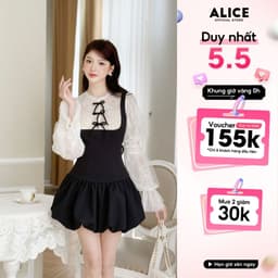 Thumbnail Váy Đầm Tiểu Thư Dáng Bí Alice Chất Chéo Rubi Cao Cấp Phối Ren Cổ Đính Nơ, Tay Áo Xòe Bồng 3 Tầng V1298 1