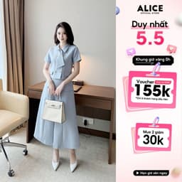 Thumbnail Set Váy Công Sở Thanh Lịch Alice Chất Tuytsi, Áo Ngắn Tay Cổ Sơ Mi Phối Vạt Kèm Chân Váy Dài Xếp Ly S845 1