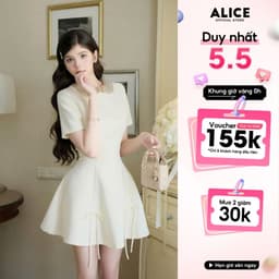 Thumbnail Váy Đầm Tiểu Thư Tay Ngắn Dáng Xòe Alice Cổ Xích Đính Đá Chất Liệu Chéo Rubi Có Chiết Eo V1260 Đính Nơ Chân Váy 1